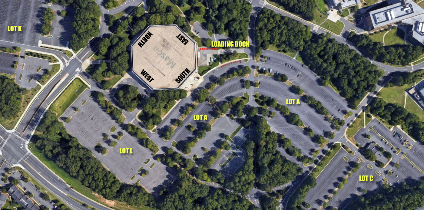 Map of EagleBank arena parking and entrances